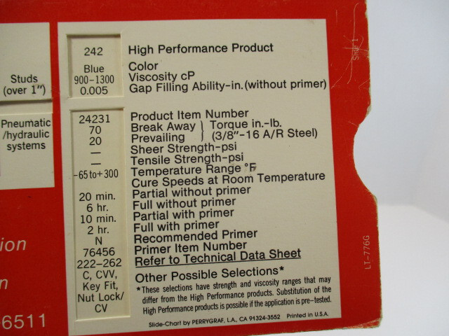 Vintage LOCTITE Product Selector Calculator, Slide Rule, 290, 277, 262, EC