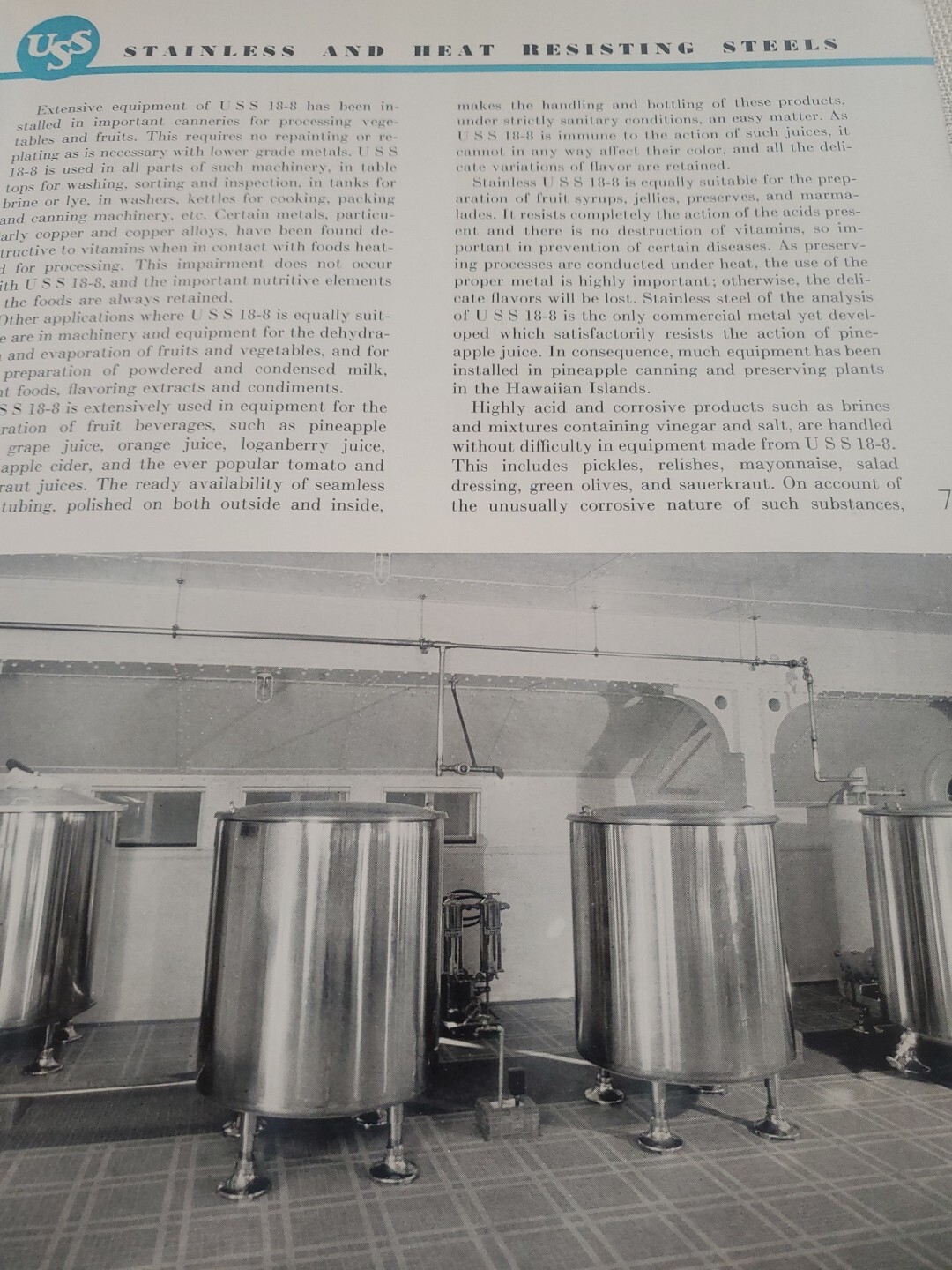 Food Handling advances with USS Stainless Steels Pittsburgh Pa Booklet O