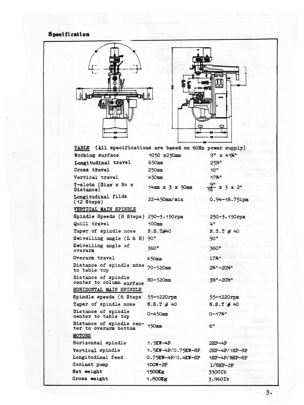 Jet JUM-1 & HVM-2 Horiz & Vert Mill Operator, Maintenance, & Parts Manual #1639