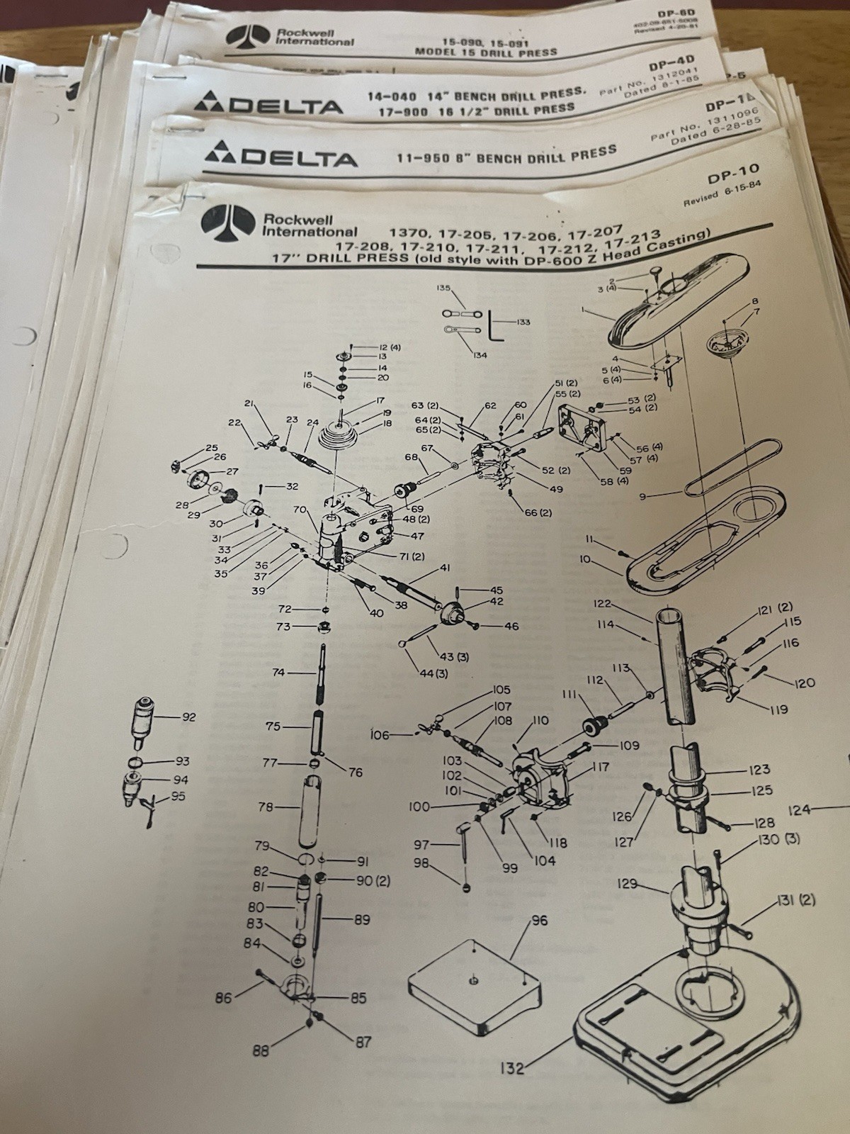 Rockwell/Delta Drill Presses Drilling Machines Parts Lists/Digrams-48 pcs Asstd