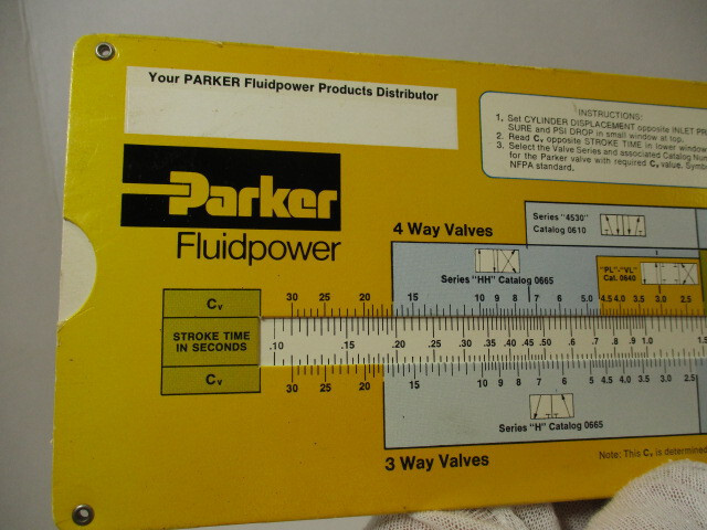 PARKER Fluidpower Slide Calculator Air Valve Sizing Selector, 3 & 4 Way Valves