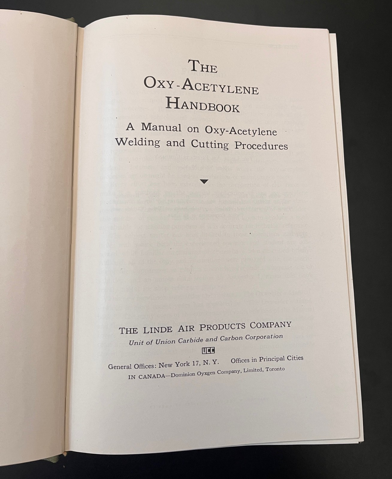 Oxy-Acetylene Handbook Manual Welding Cutting Procedures Hardcover 1943 NICE