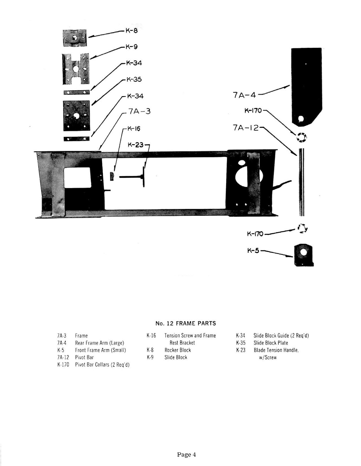 Bandsaw Service & Parts Manual Fits Kalamazoo Model 7A