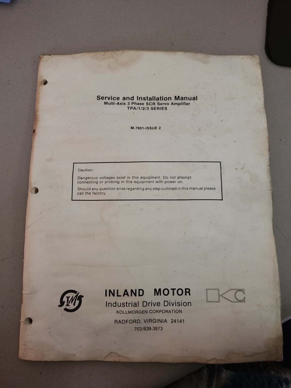 Inland Motor Service Installation Manual Multi-Axis 3 Servo TPA/1/2/3 M7801