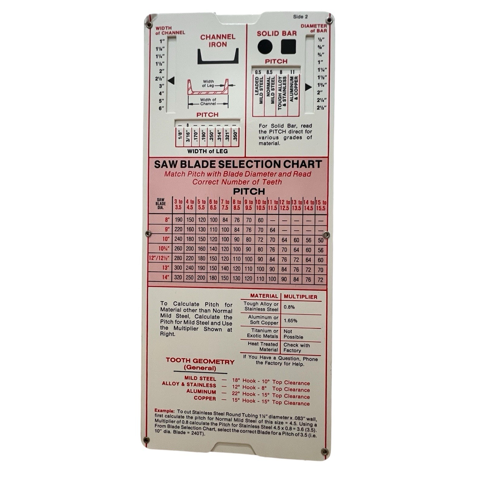 Vintage 1988 Scotchman Industries Pitch Calculator HSS Saw Blades