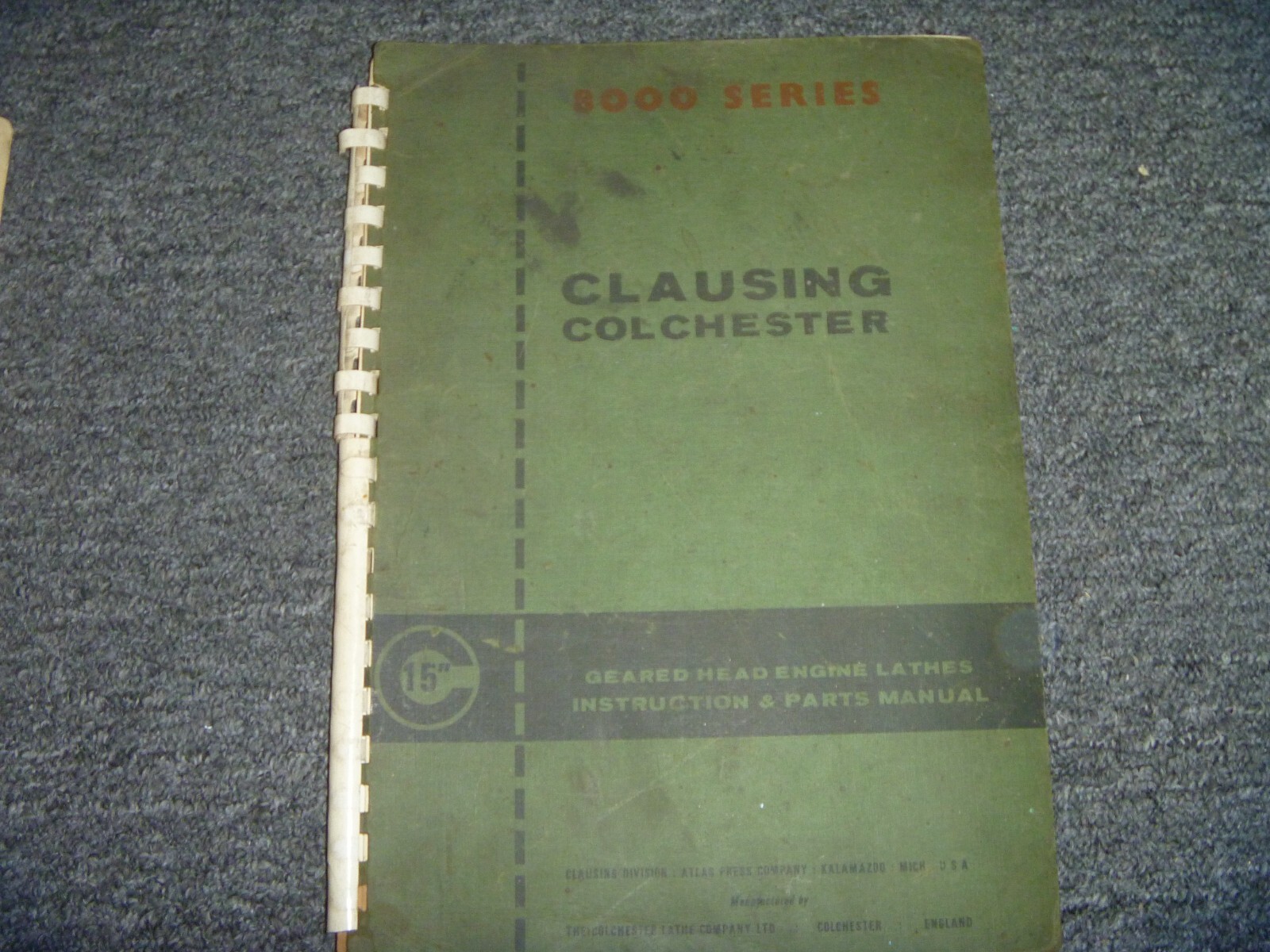 Clausing Colchester 8000 Series Engine Lathe Parts Catalog Owner Operator Manual
