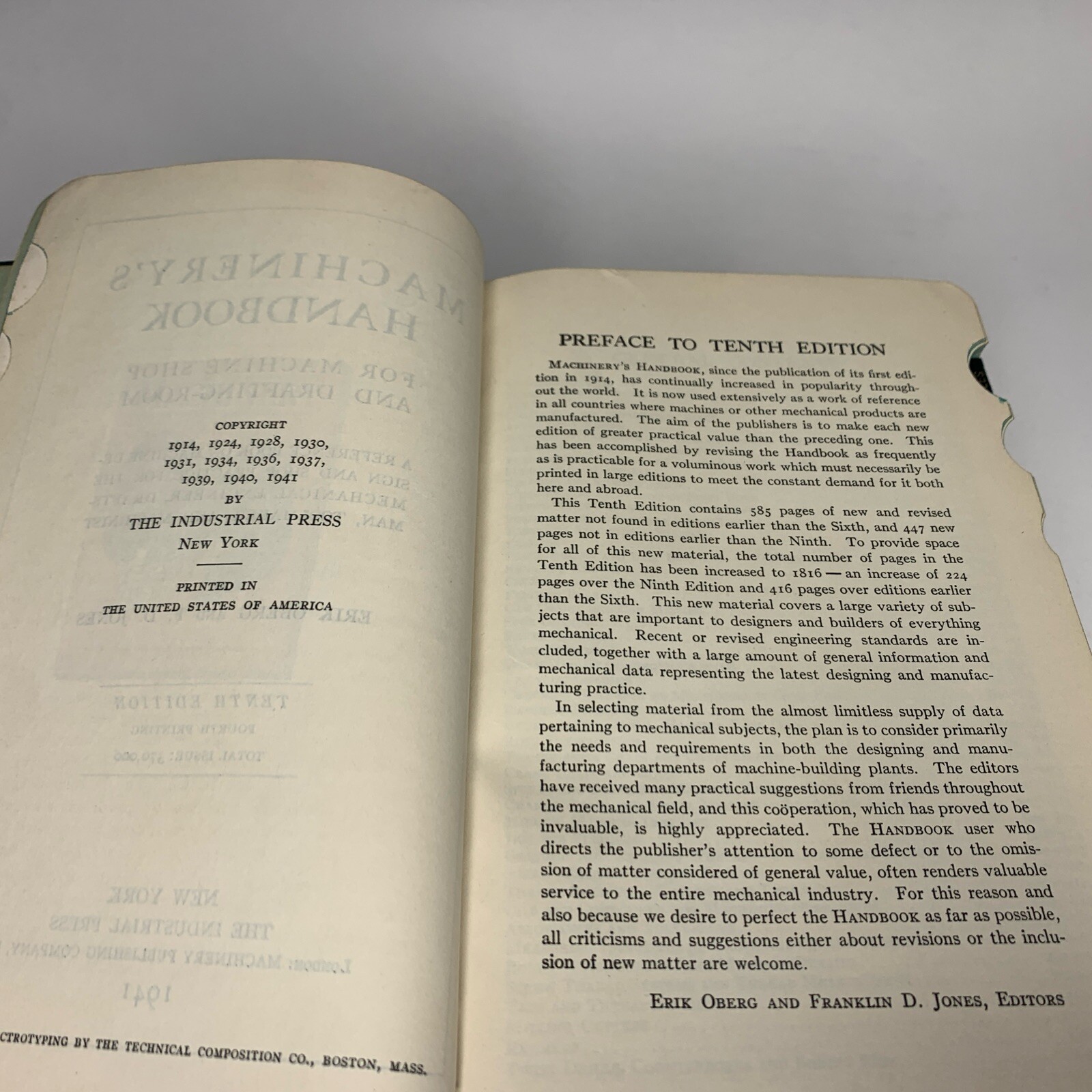 Machinery’s Handbook, The Industrial Press 10th Edition, Jones 1941