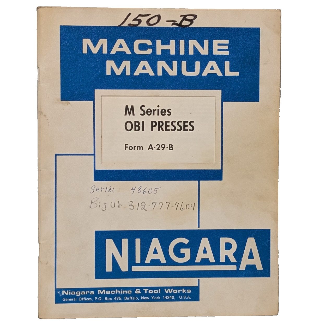 Niagara Machine & Tool Works OBI Presses M Series Machine Manual, Form A-29-B