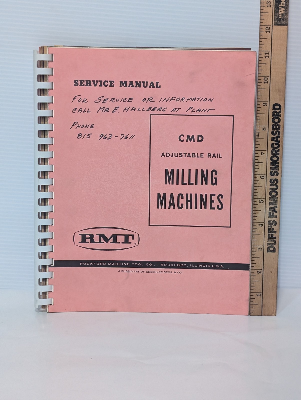 RMT Rockford Machine Tool Co CMD Adjustable Rail Milling Machines Service Manual