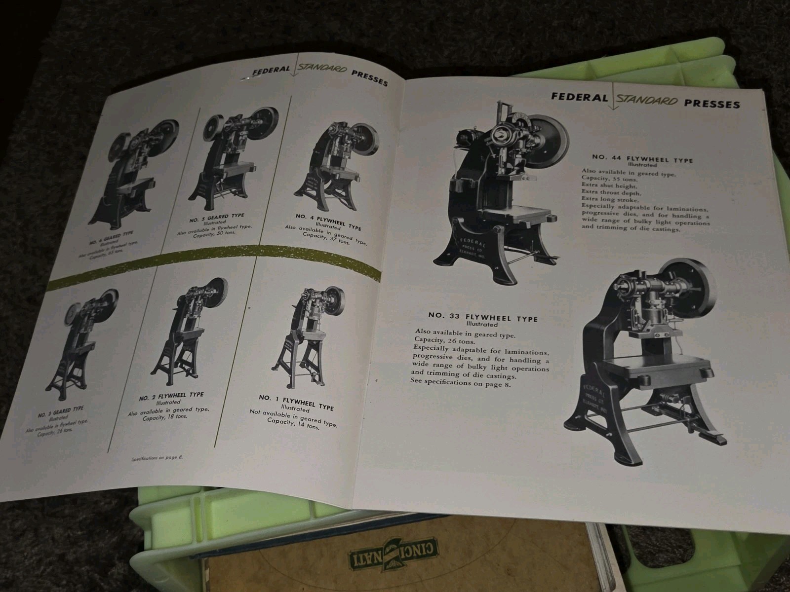 FEDERAL PRESS COMPANY Open Back INCLINABLE PRESSES SALES CATALOG BOOK Machinist