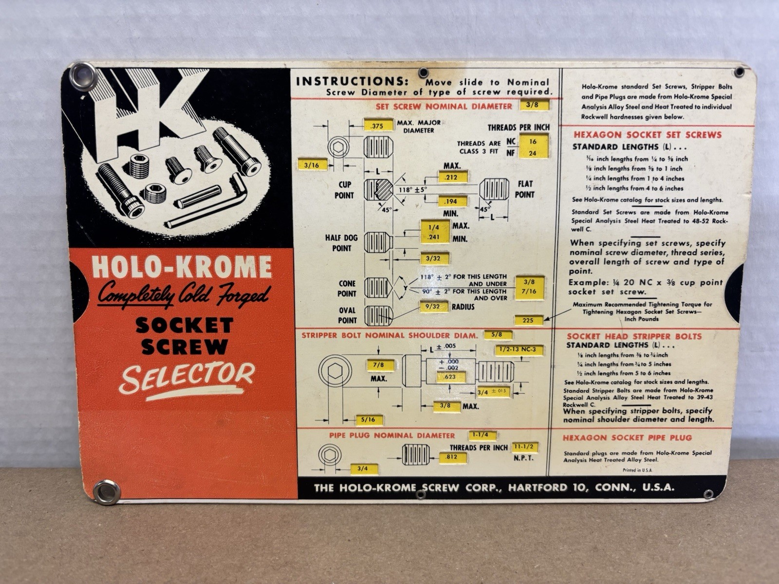 Vintage Screw Selector Lot of 4 (1949-1965) HOLO-KROME/UNBRAKO/KENNAMETAL/SCULLY