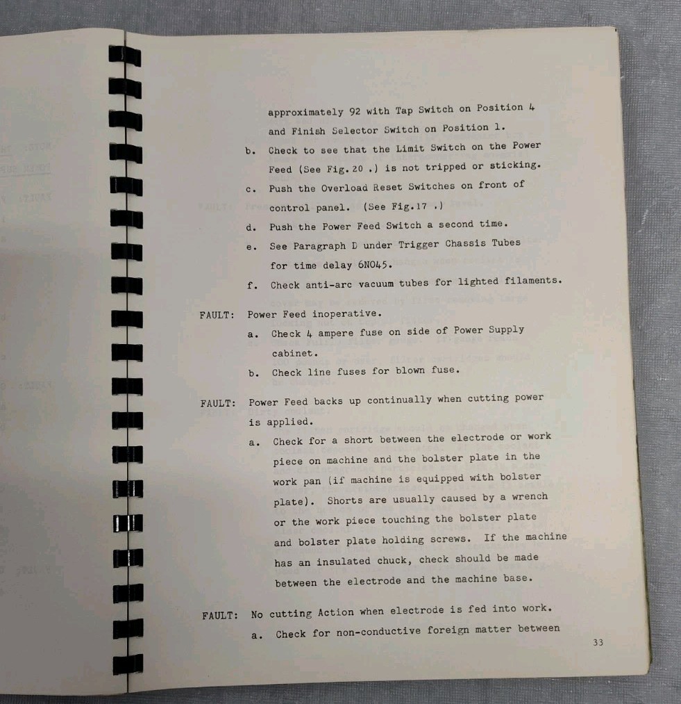 Elox, MI Electrical Discharge Machining Operating Instructions Parts List M-500