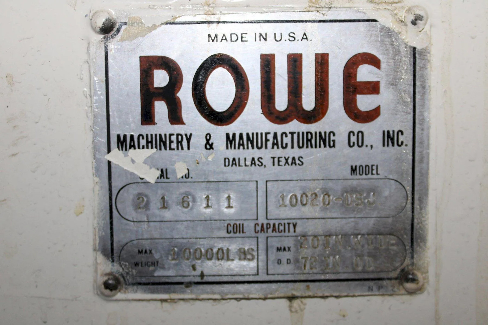 10,000 LB X 20″ X .175″ ROWE UNCOILER AND STRAIGHTENER WITH COIL CAR