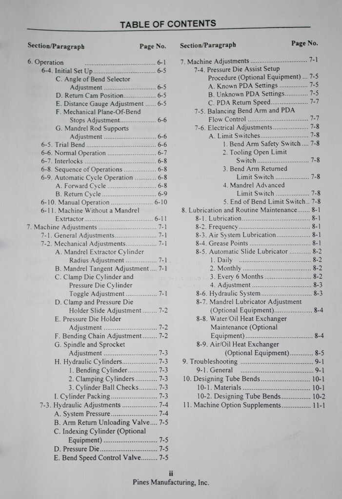 Teledyne Pines “All” Rotary Bender Operations and Maintenace Manual 1996 Pg 98
