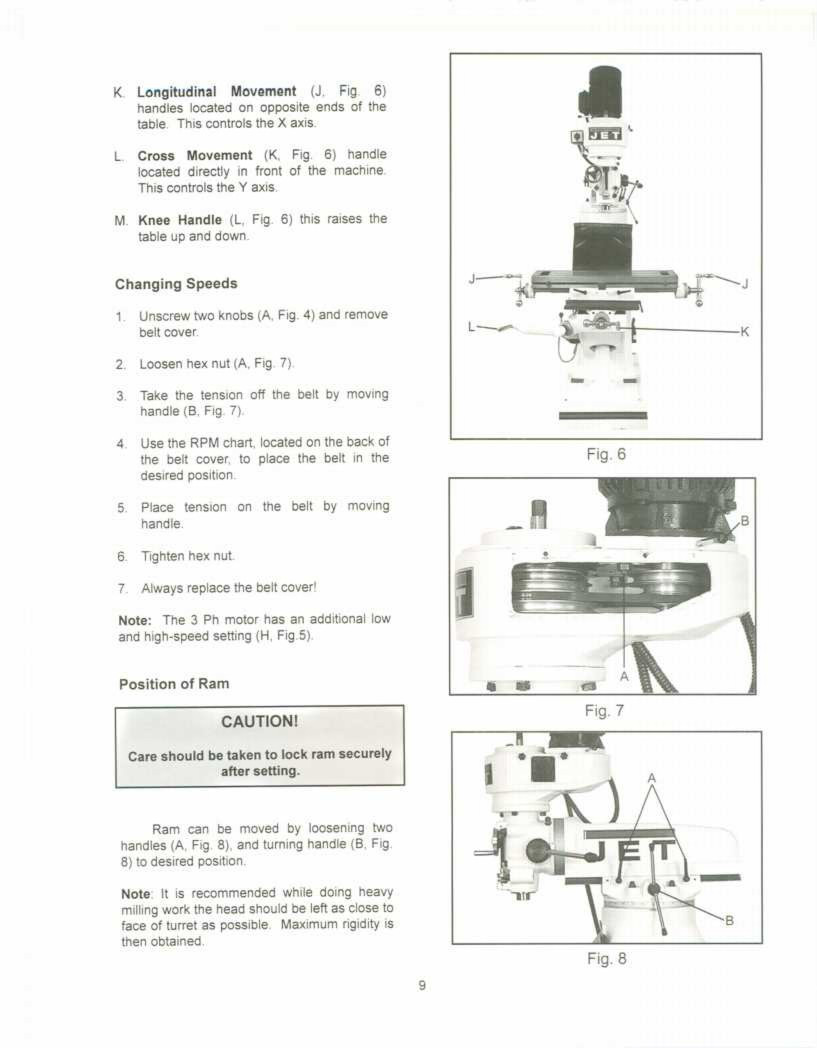 Jet JTM-1055 Vertical Milling Machine Operator & Parts List Manual *209
