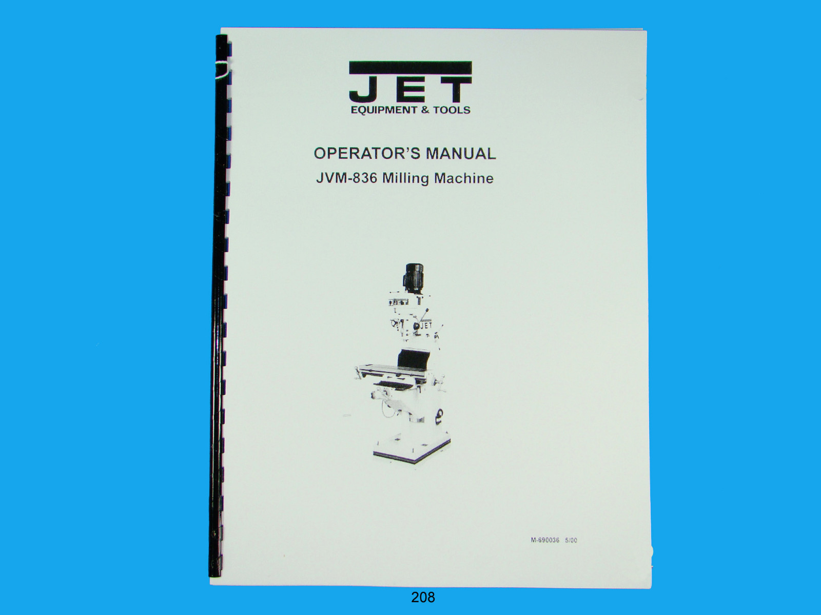 Jet JTM-1055 Vertical Milling Machine Operator & Parts List Manual *209