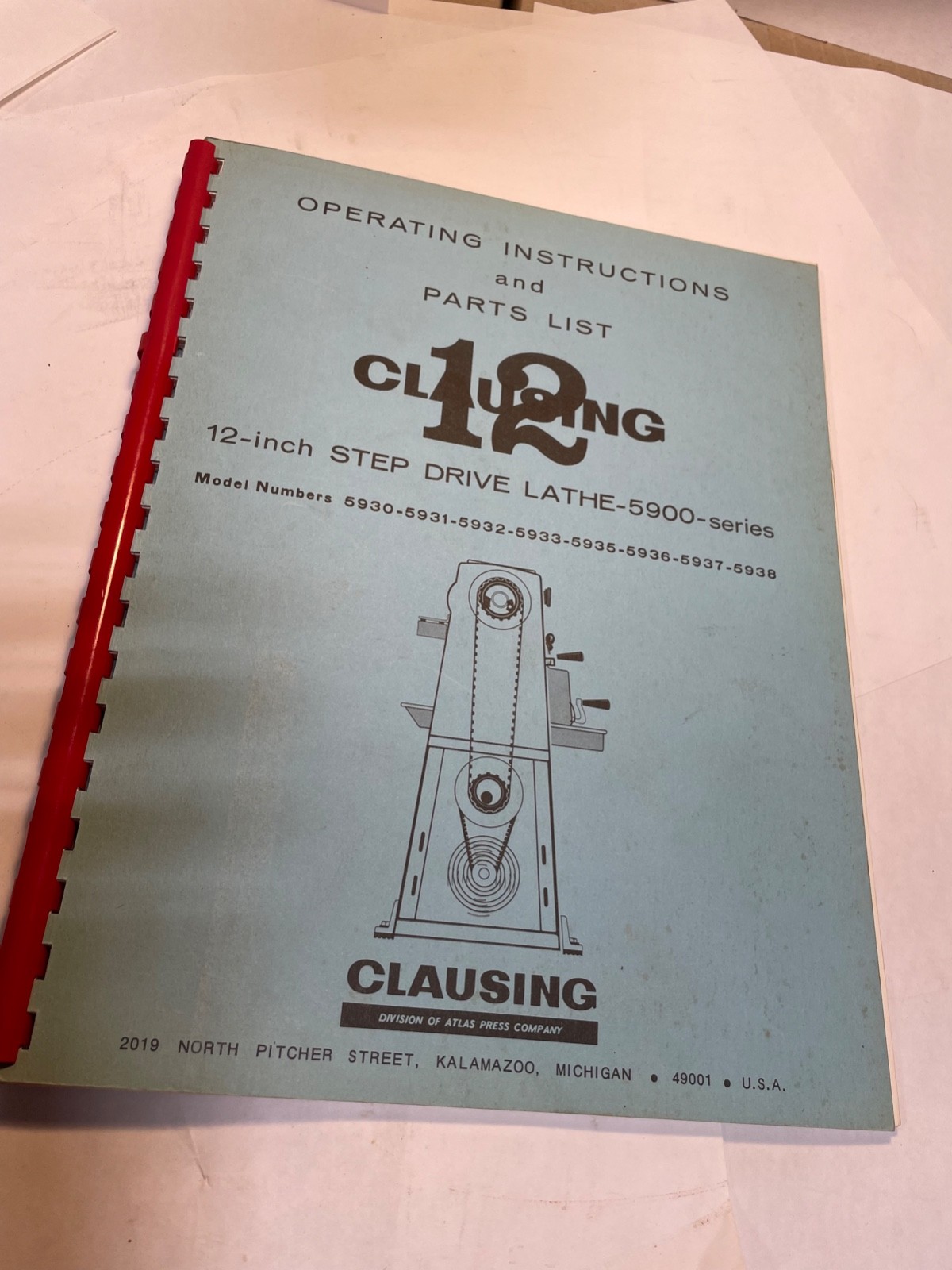 Clausing 12″ Step Drive Lathe 5900 Series Operating Instructions & Parts List