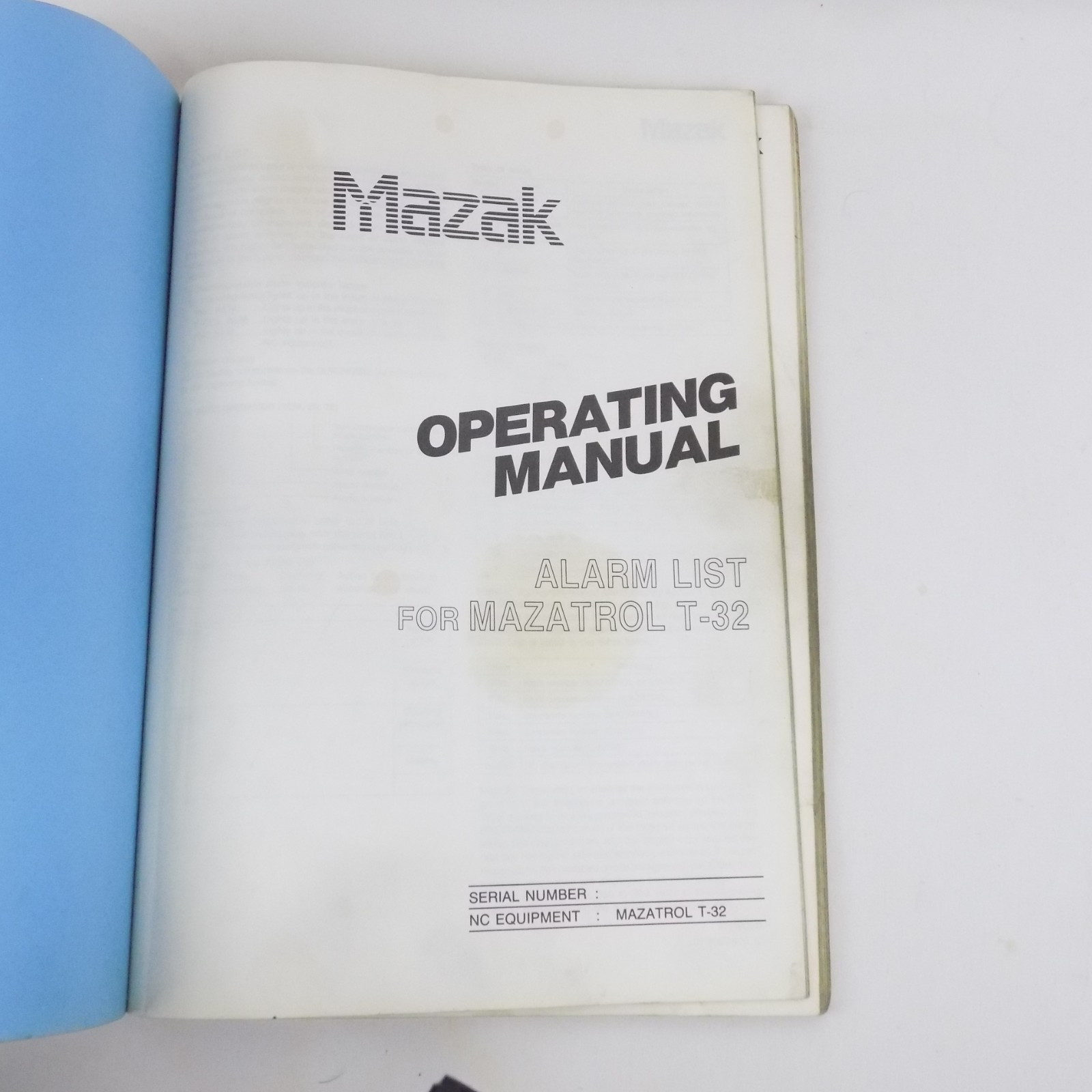 MAZAK OPERATING MANUAL PARAMETERS & ALARMS MAZATROL T-32 T32