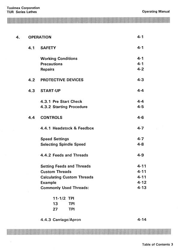 TUR-560M, 630M, 630A Polamco, Toolmex, FAT Metal Lathe Operator’s Manual 1283