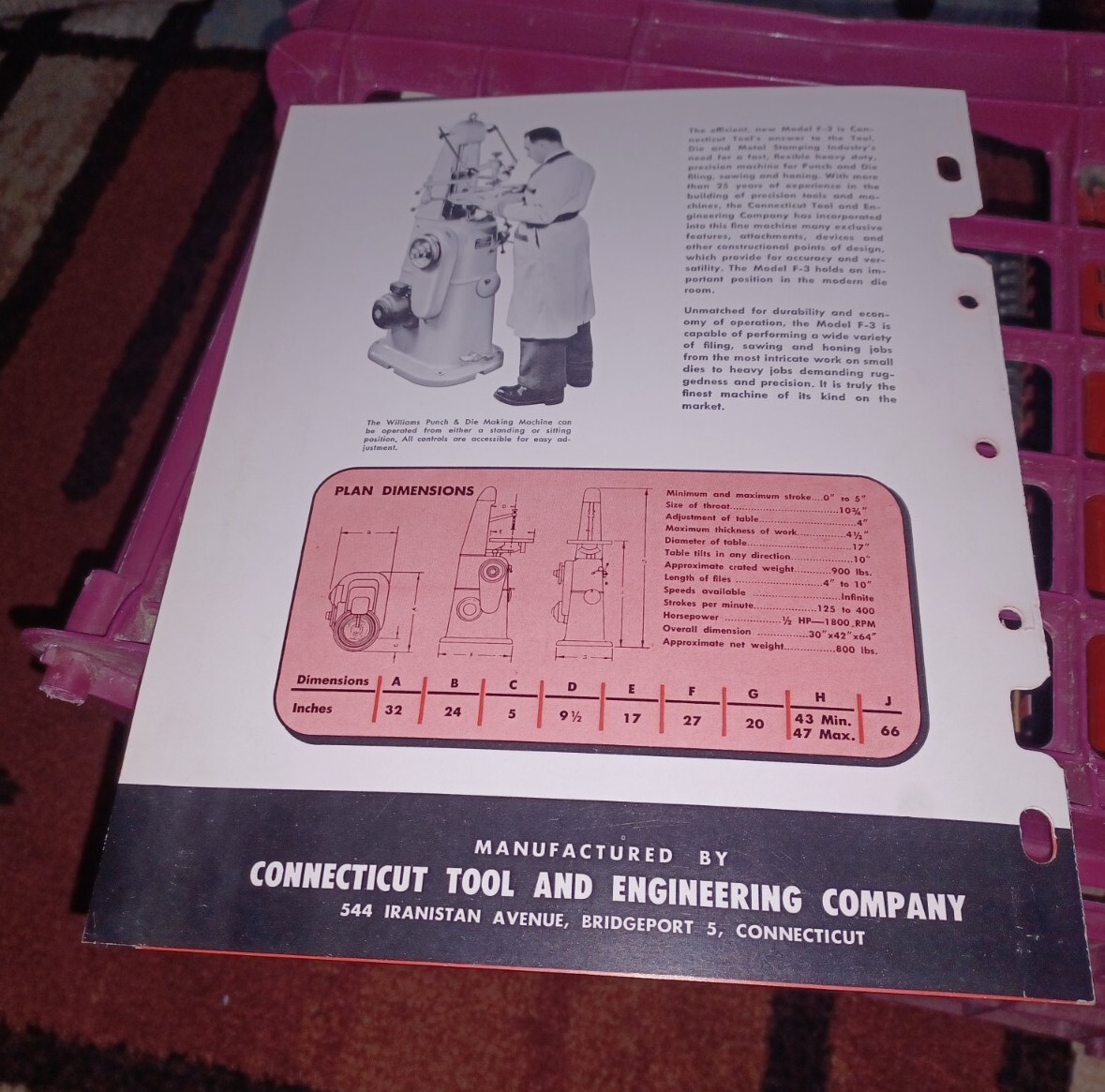 Connecticut Tool & Engineering Company PUNCH DIE MAKING MACHINE WILLIAMS CATALOG