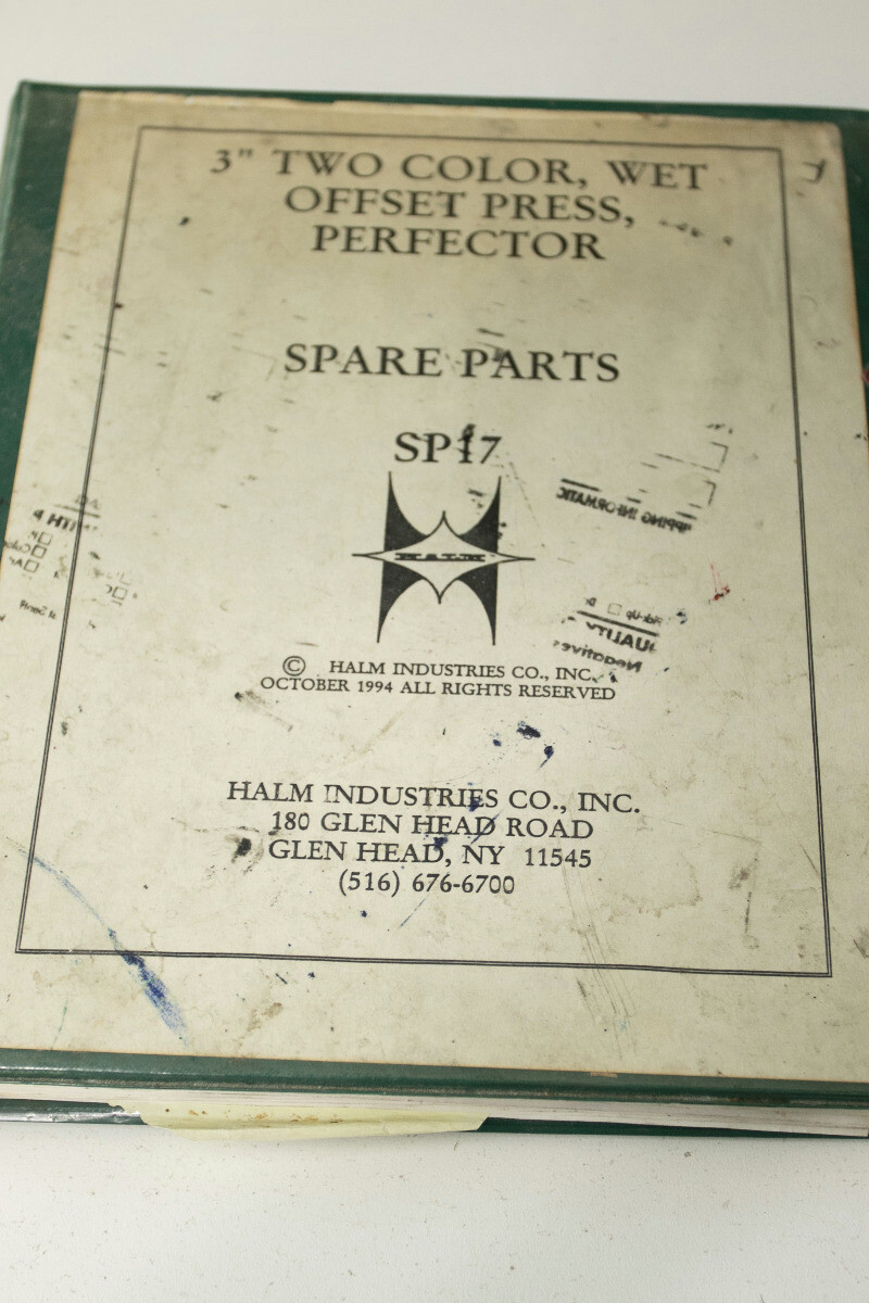Halm Jet Printing Press Spare Parts Diagrams SP17 Manual
