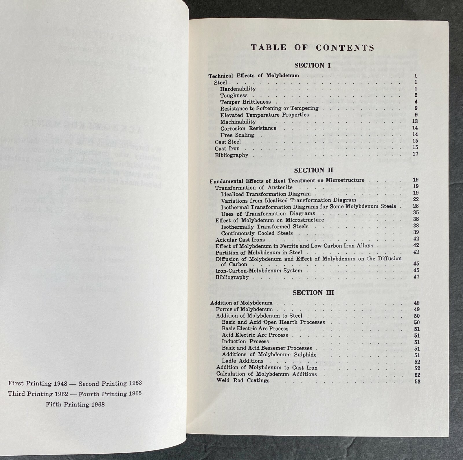 MOLYBDENUM Steels/Irons/Alloys (1948, 1968 Printing, HC, American Metal Climax)