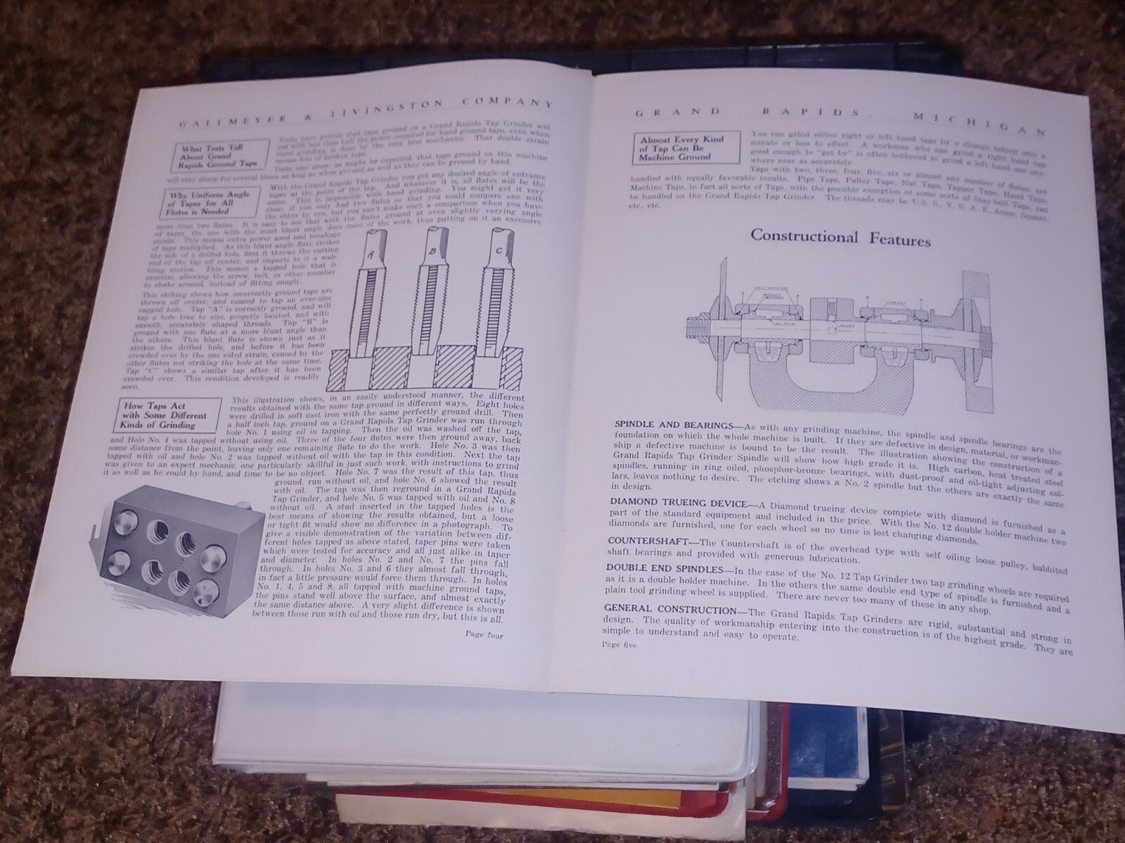 GALLMEYER & LIVINGSTON GRAND RAPIDS Michigan Tool TAP GRINDERS Catalog Book VTG