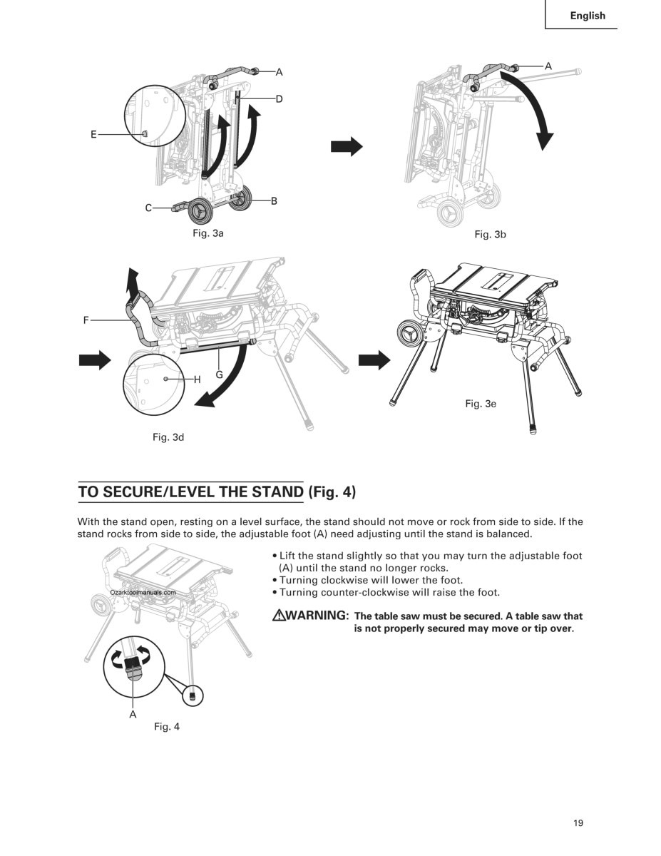 Hitachi C10RJ 10″ Contractor Table Saw Instruction Service Parts Manual 1738