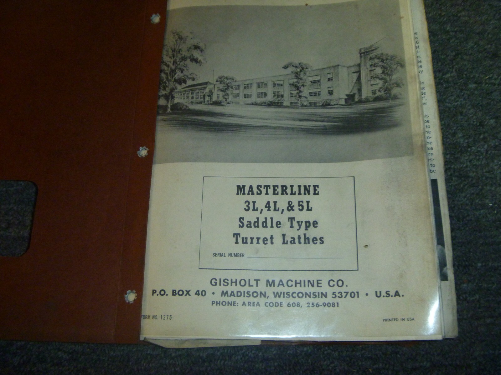 Gisholt 3L 4L 5L Masterline Saddle Type Turret Lathe Owner Operator Manual