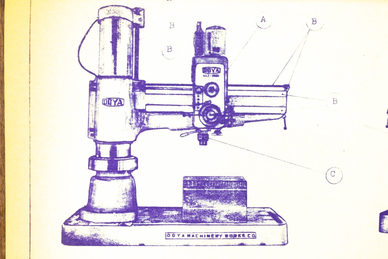 OOYA RE-1600 Radial Arm Drill Operators, Maintenance and Parts Manual