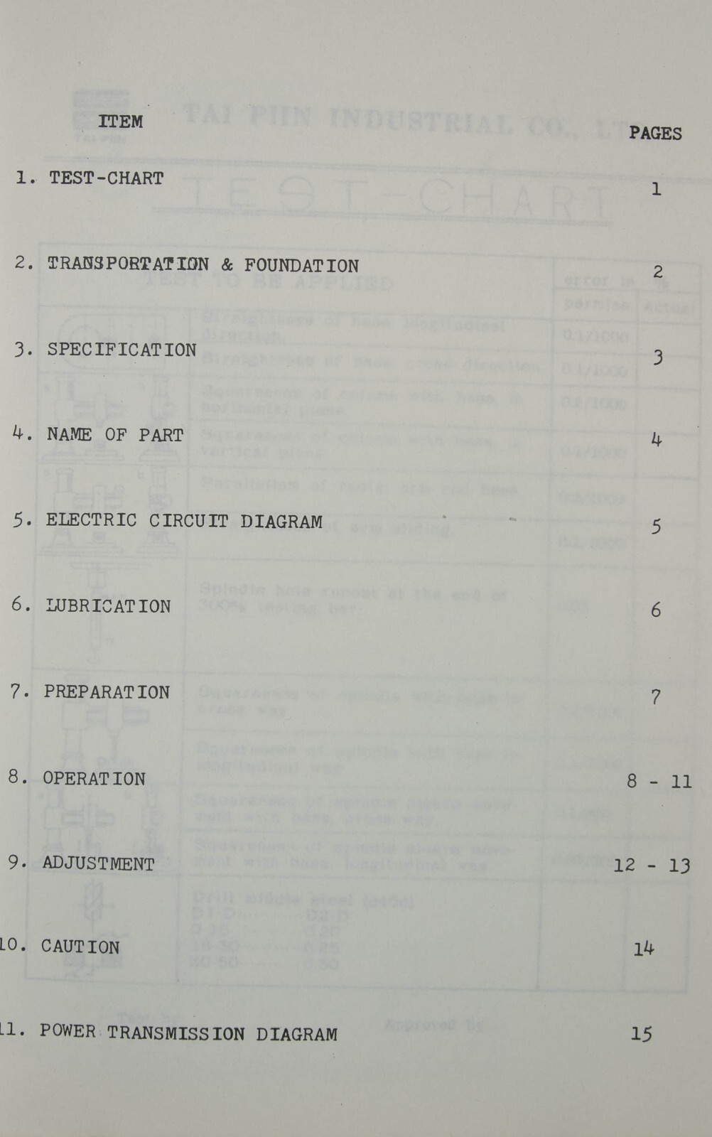 Tai Piin TPR-1100 Radial Arm Drill Operations, Maintenance and Parts Manual