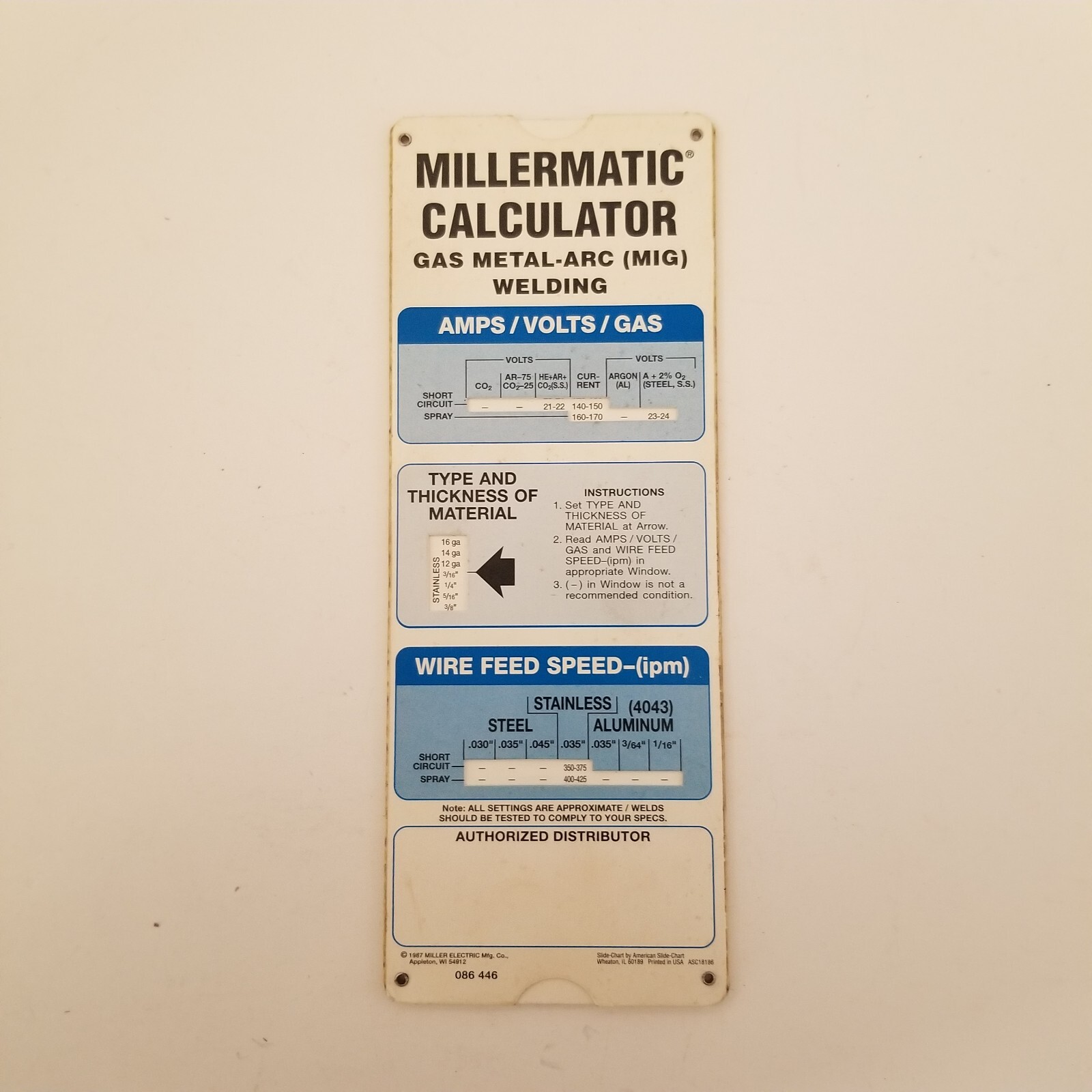 Millermatic Calculator Gas Metal-Arc MIG Welding, Amps, Volts, Gas