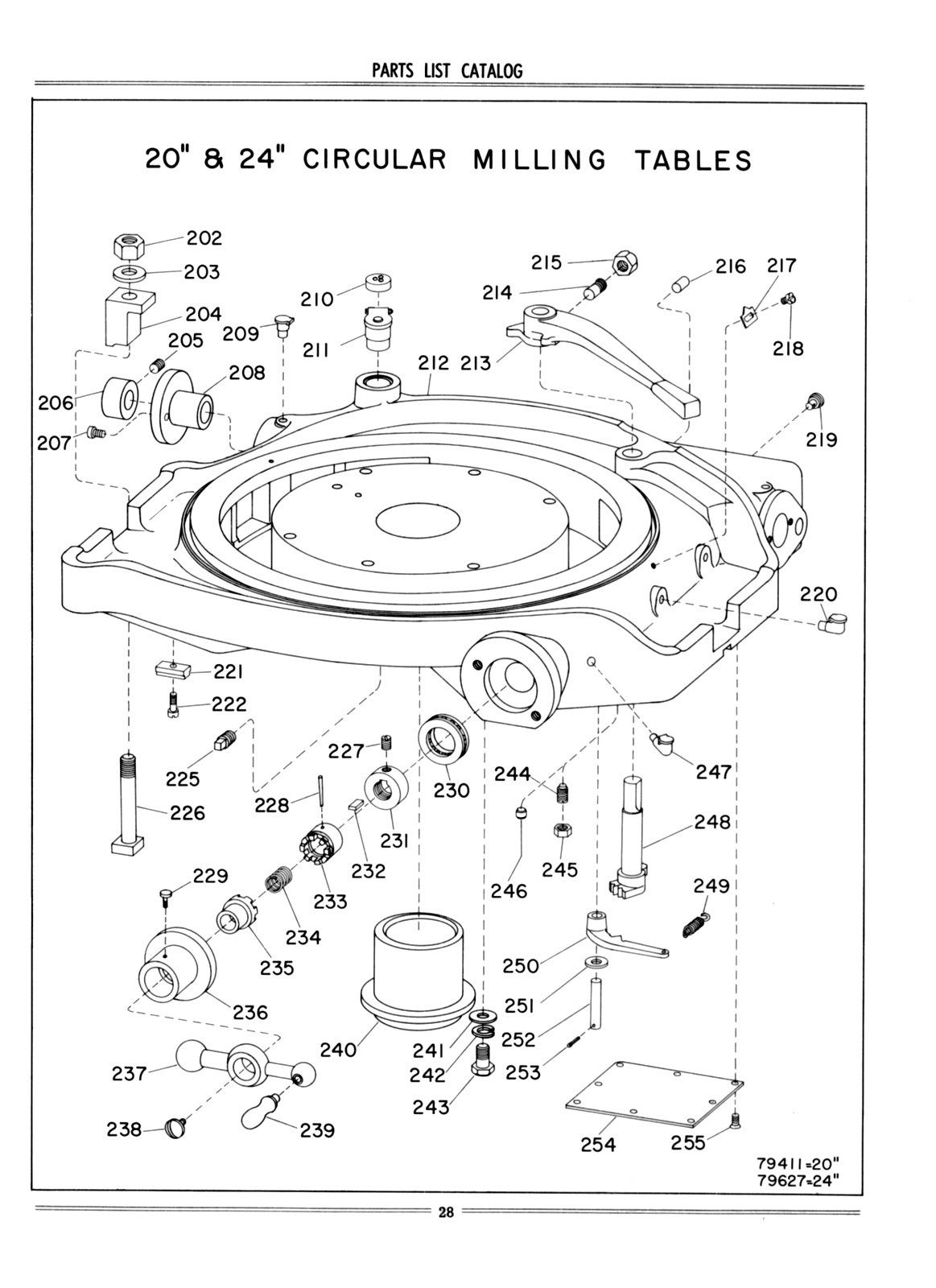 Cincinnati 12, 16″, 20″, 24″ Circular Milling Tables ARA, AYA Parts Manual #742