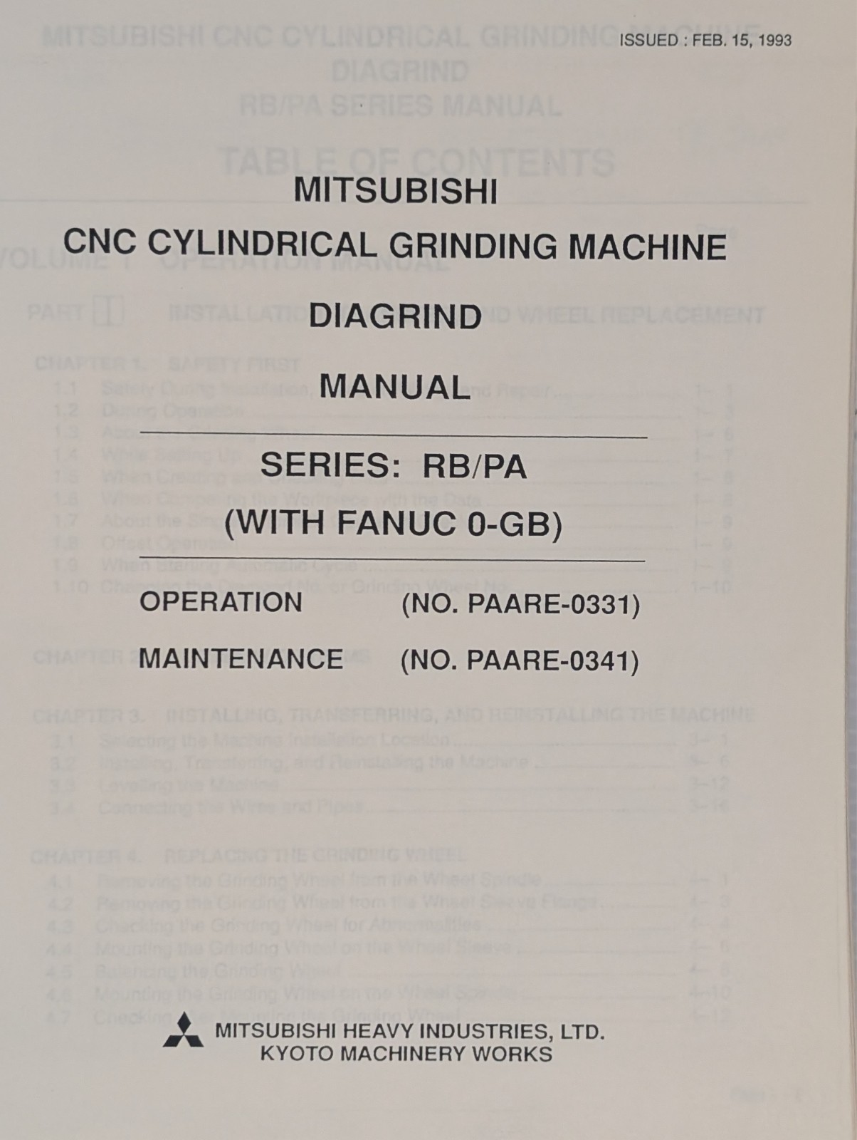 Mitsubishi PA32CNC Grinding Machine Harley Davidson Operation Manual PA32-50P