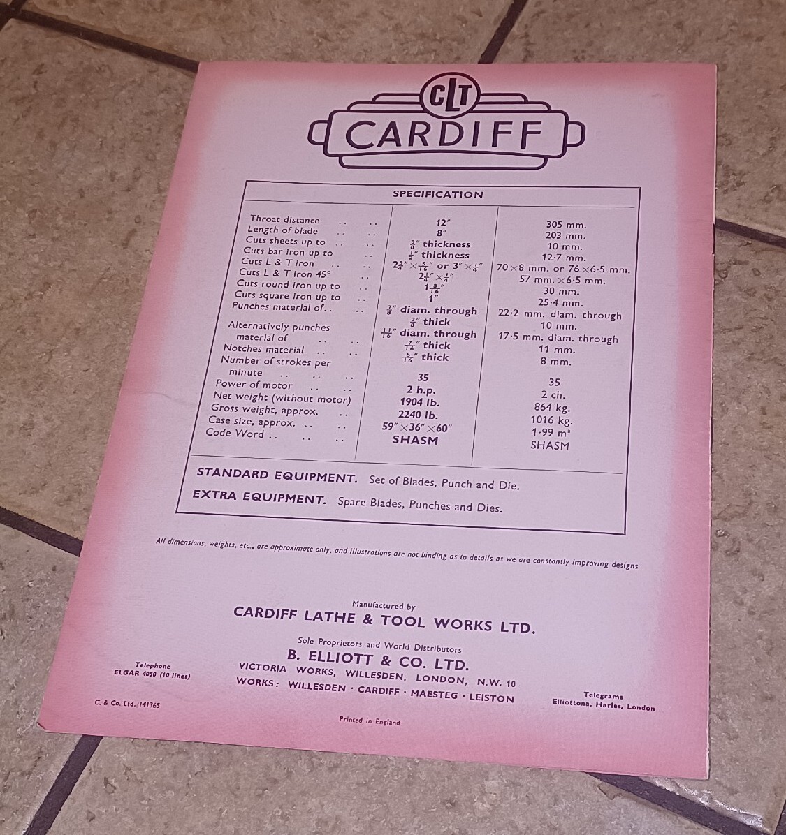 Cardiff C No 1 Power Punching Shearing Machines SALES CATALOG promo BOOK BOOKLET