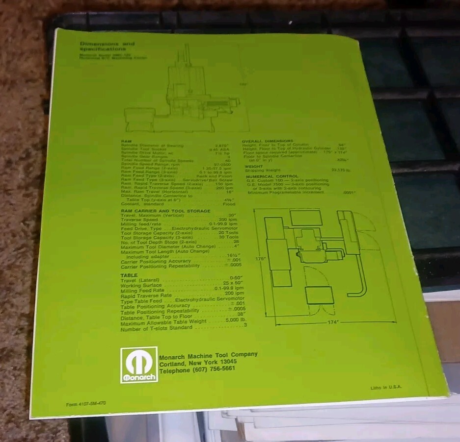 Monarch Machine Tool Co Catalog Bulletin HMC-100 HORIZONTAL N/C MACHINING CENTER