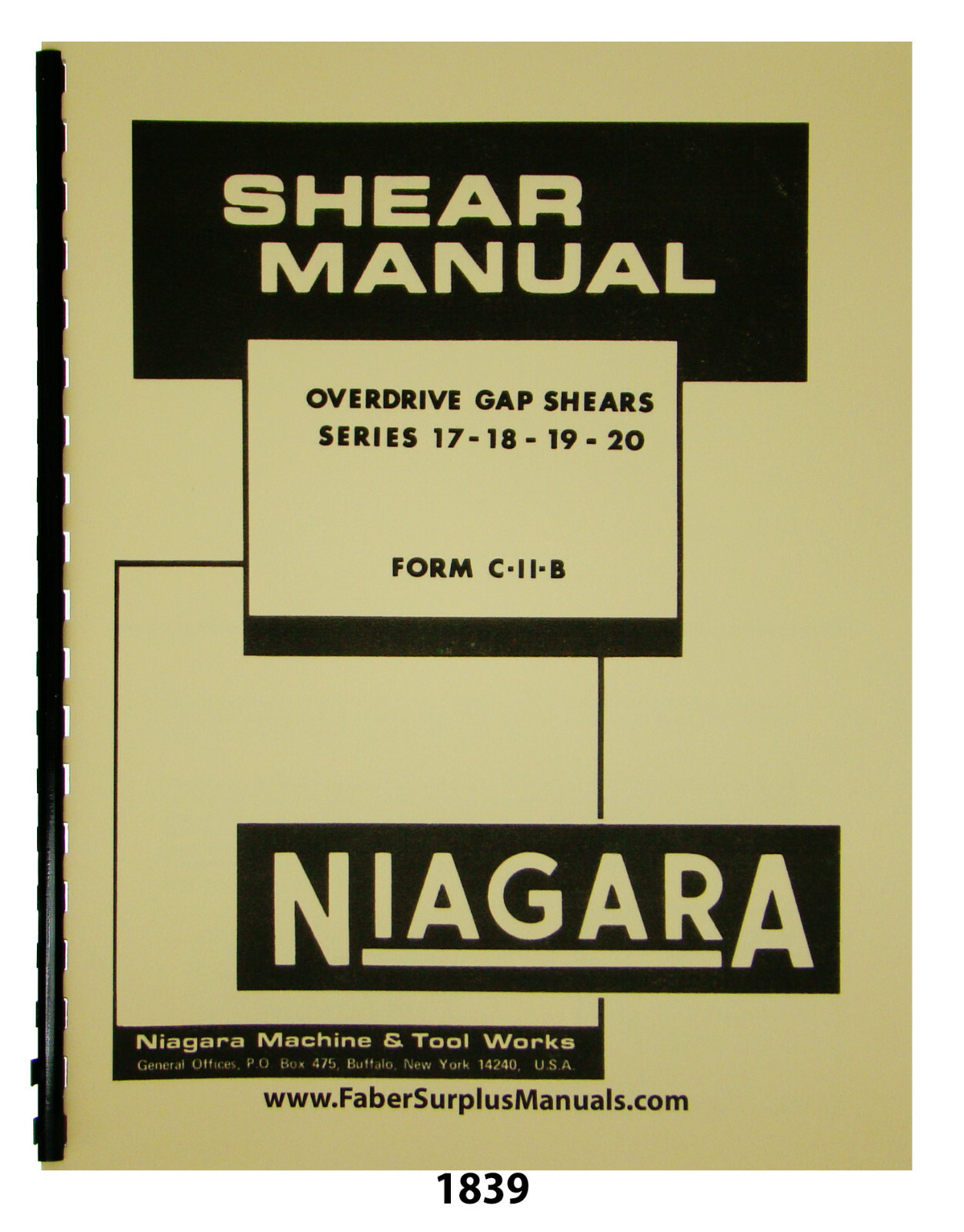 Niagara Overdrive Gap Shears Series 17-18-19-20 Op & Parts List Manual #1839