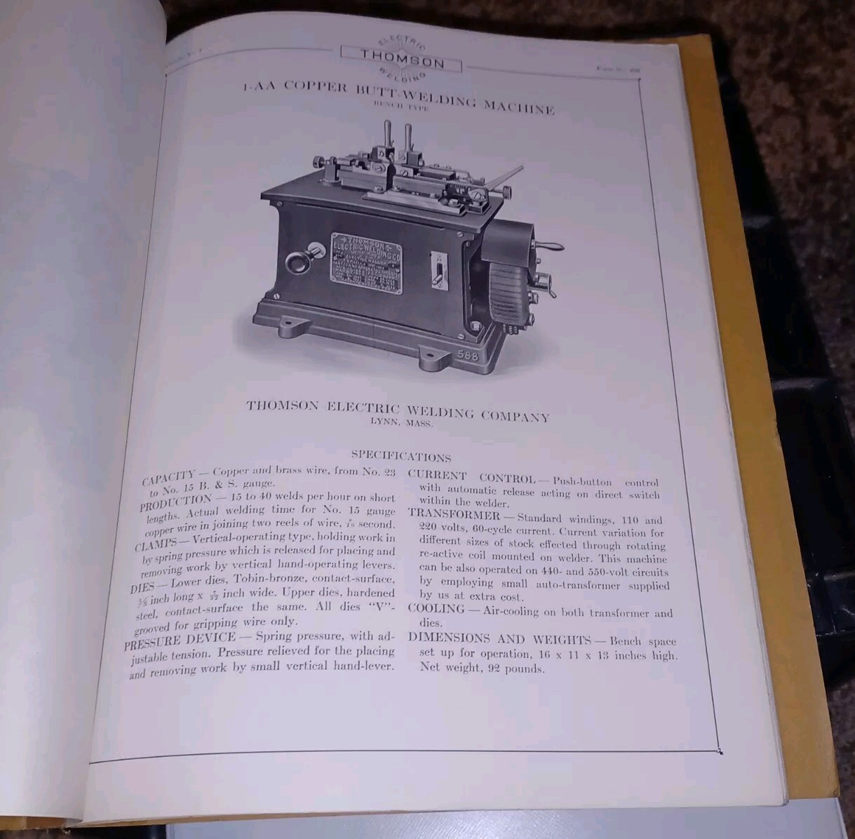 THOMSON PROCESS ELECTRIC WELDING COMPANY early 1900s Sales Catalog Book MACHINES