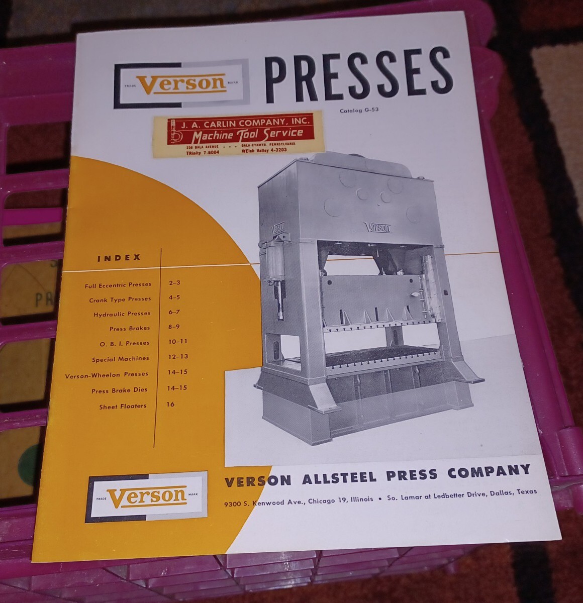 Verson allsteel Press Company PRESSES CATALOG G-53 sales Book Brakes Dies More