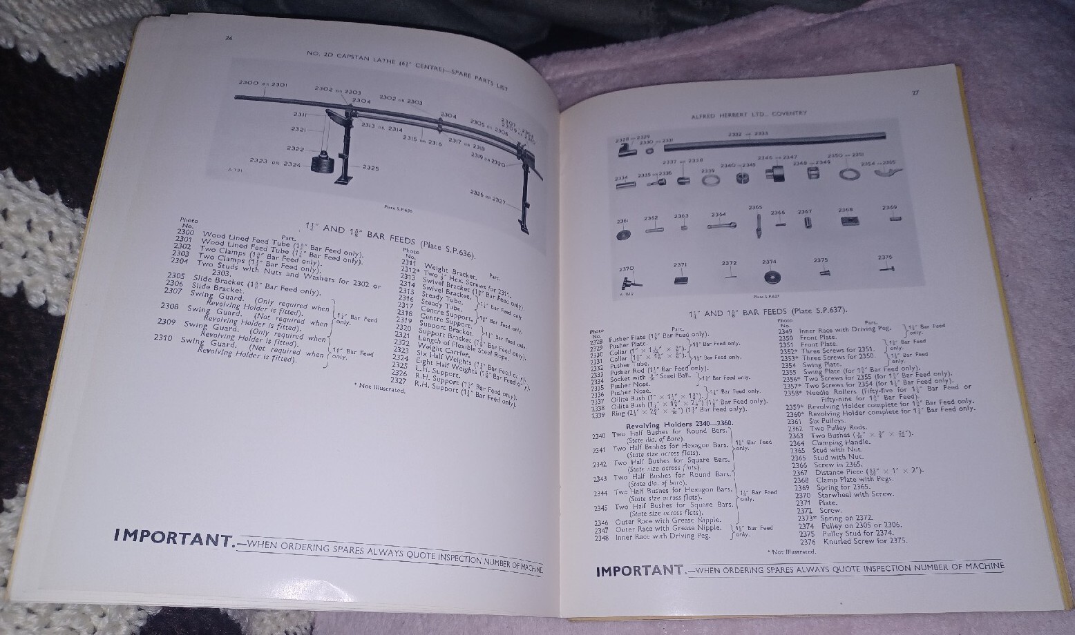 Alfred Herbert Lathe No. 2d Capstan Lathe Spare Parts List Book 1st Ed ORIGINAL