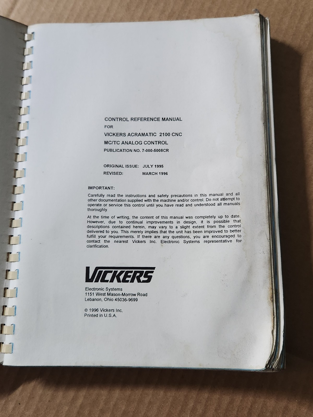 Original Cincinnati Milacron Electronic Tool Gage Service And Operating Manual