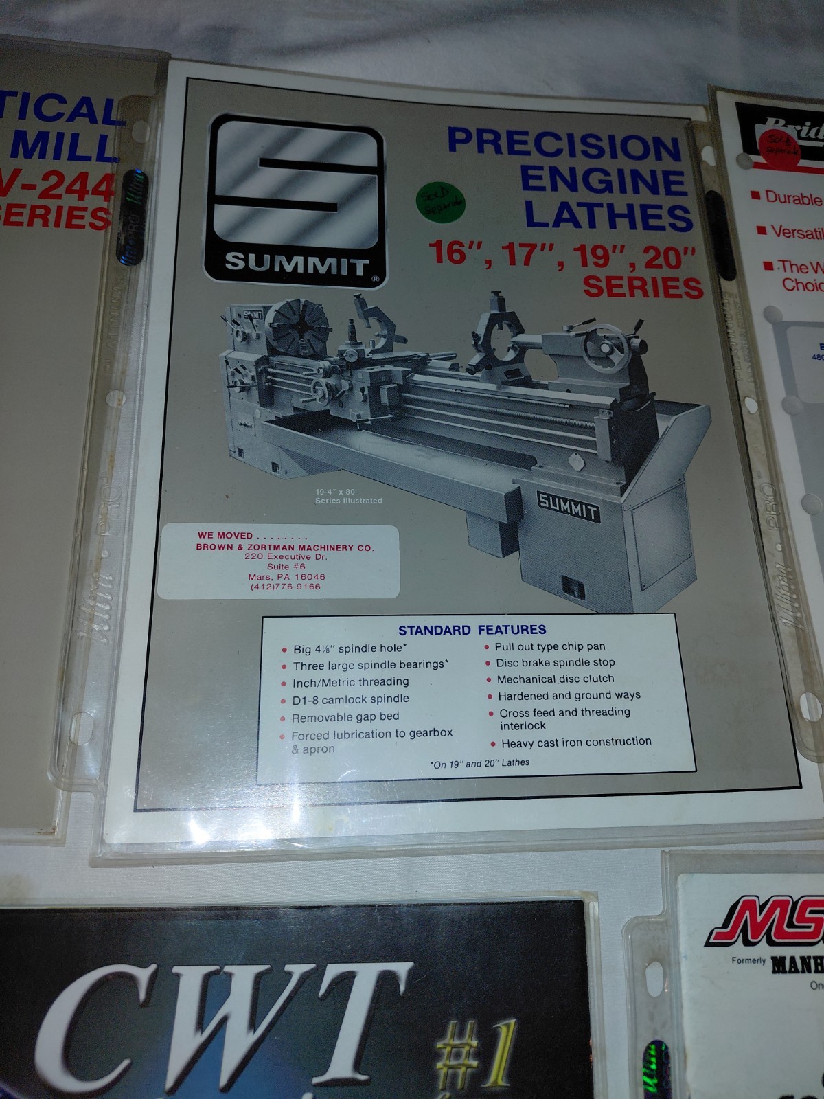 Lot Of 7 Various Machine Lathes And Machine Tool Brochures-CWT-MSC- Summit
