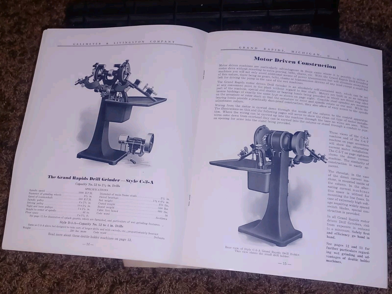 GALLMEYER & LIVINGSTON GRAND RAPIDS Michigan Tool DRILL GRINDERS Catalog Book !!
