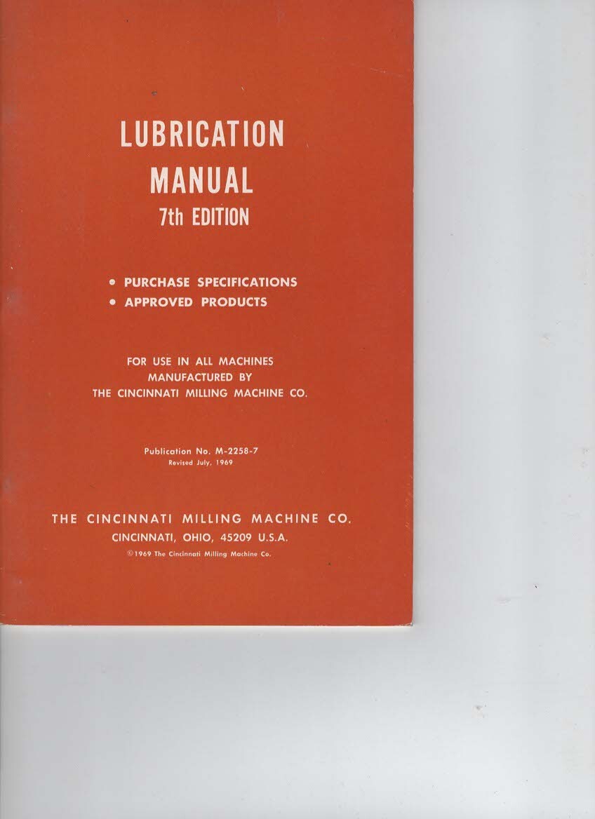 The Cincinnati Milling Machine Co Lubrication Manual 7th Edition