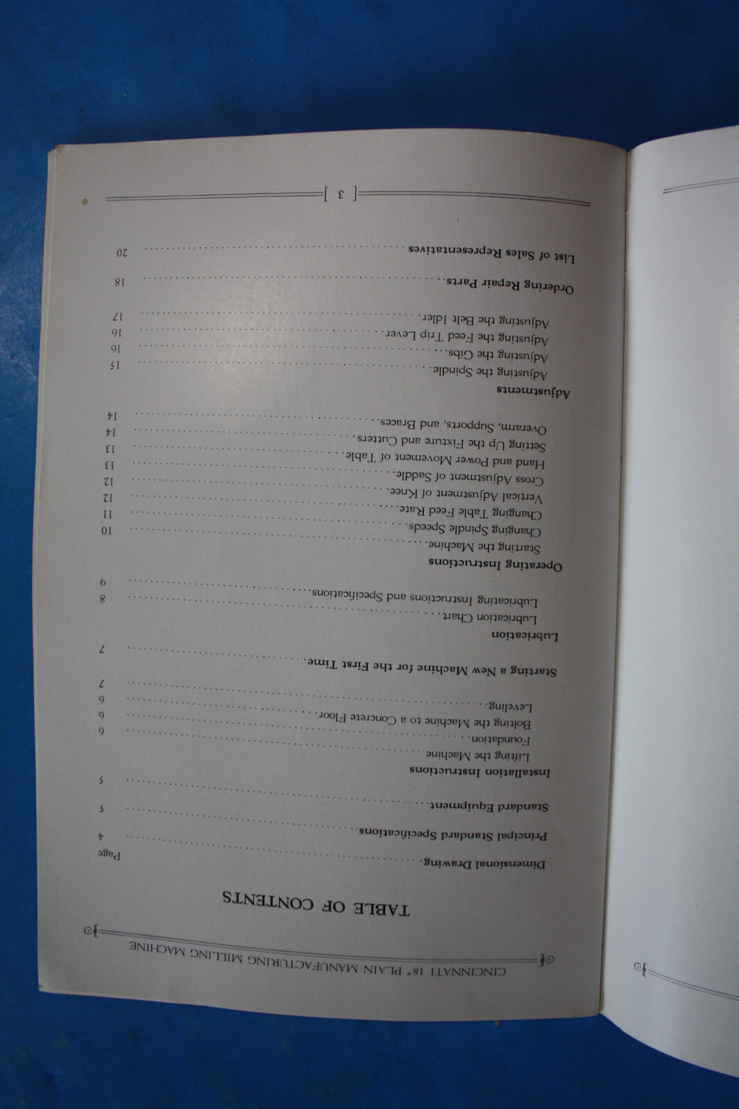 Cincinnati 18″ Plain Manufacturing Milling Machine Operator’s Instruction Book