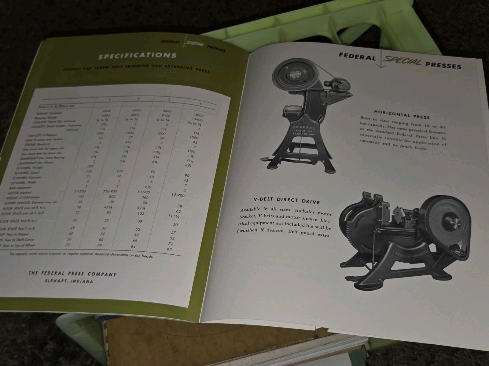 FEDERAL PRESS COMPANY Open Back INCLINABLE PRESSES SALES CATALOG BOOK Machinist