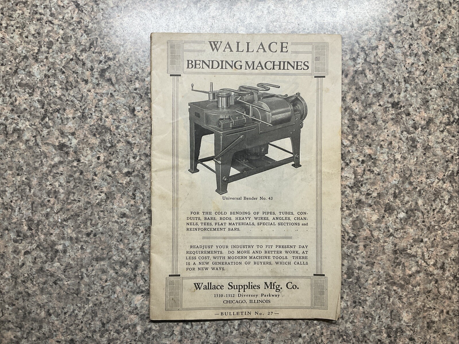 Vtg Wallace Supplies Mfg Co Brochure Bending Machine Machinist Tool BULLETIN #27