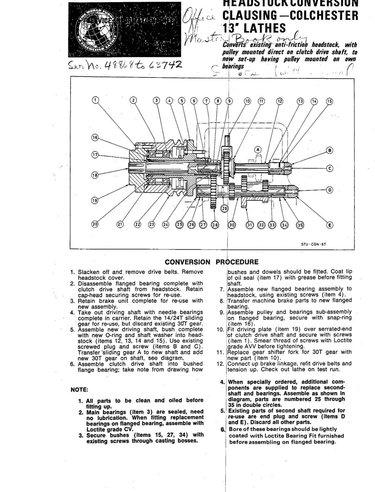 Operator & Parts Manual Fits Clausing Colchester 13-in 6500 Series Lathe