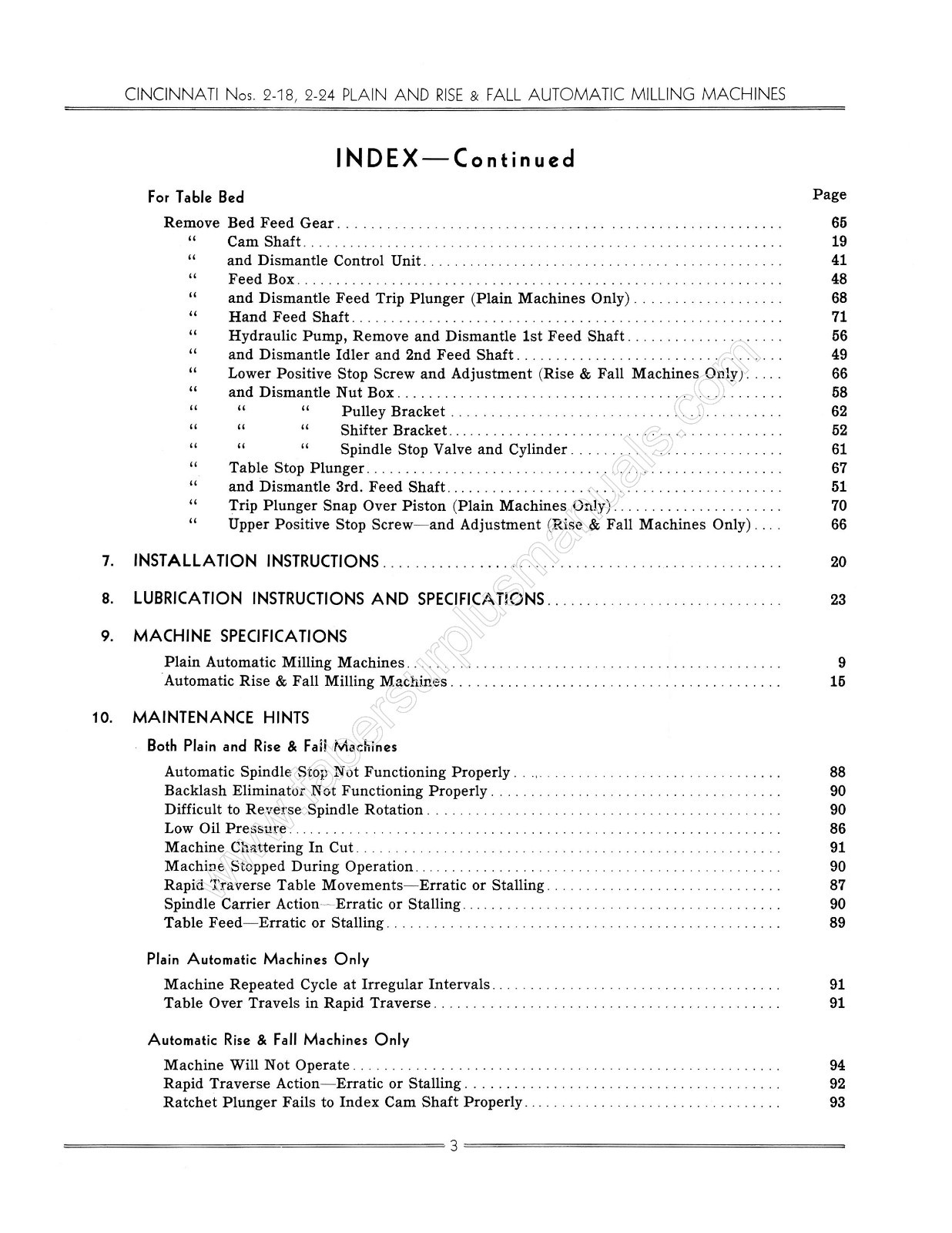 Cincinnati Nos 2-18, 2-24 Milling Machine Model ER Service & Parts Manual *462