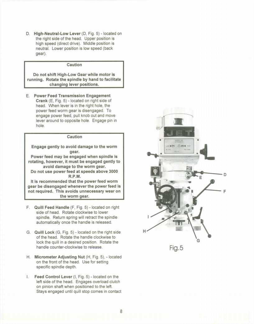 Jet JTM-1050 Vertical Turret Mill Operator & Parts List Manual *211
